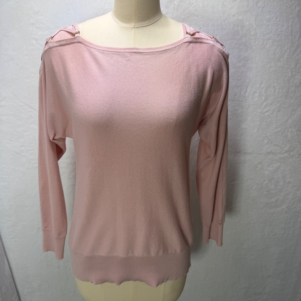 Cable & Gauge Womens Small Soft Pink Boat Neck Sweater Gold